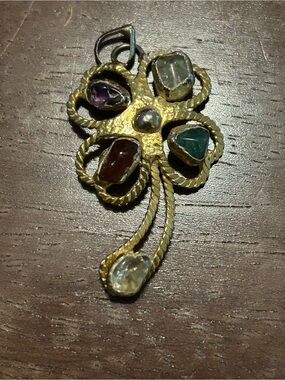 Gold-Tone Multi-Gem Flower Pendant Necklace - Green, Purple, Red, Clear